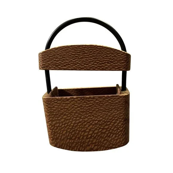 Handmade Wooden Purse Small Box Bag Rubber Handle Artisan Unique Used - Picture 3 of 16